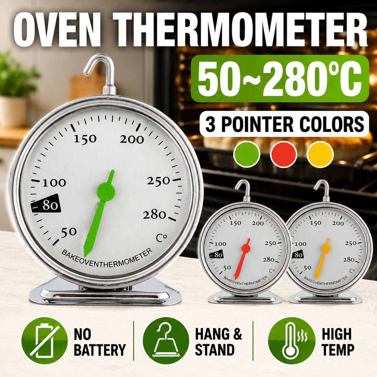 Oven Thermometer Analog - Analog Oven Thermometer 50-280°C Stainless Steel