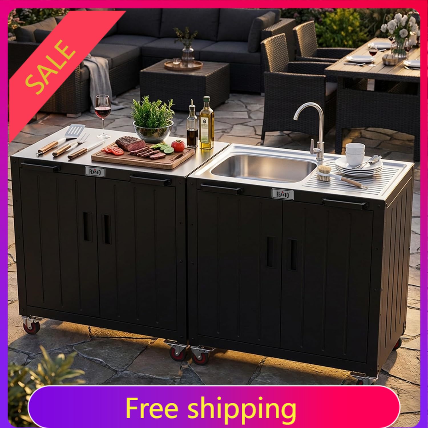 Kitchen Queen - Outdoor Kitchen Island with Stainless Steel