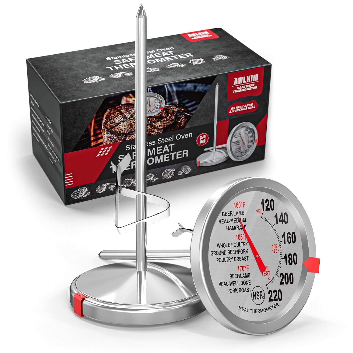 Oven Thermometer Analog - 2-Pack Analog Meat Thermometer, NSF Certified,