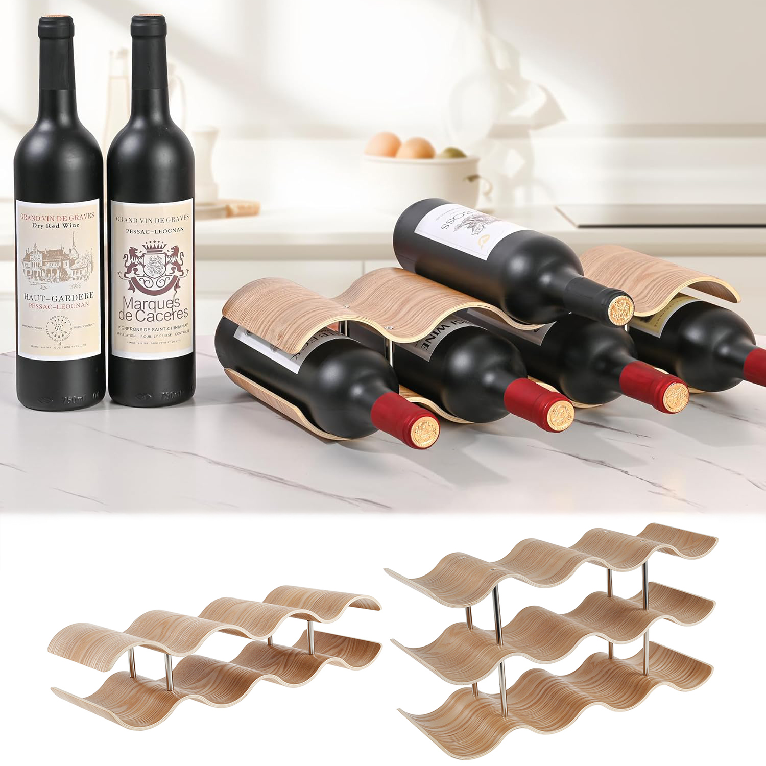 2/3-Tier Wooden Wine Rack Wavy - Kitchen Zo 评论和价格