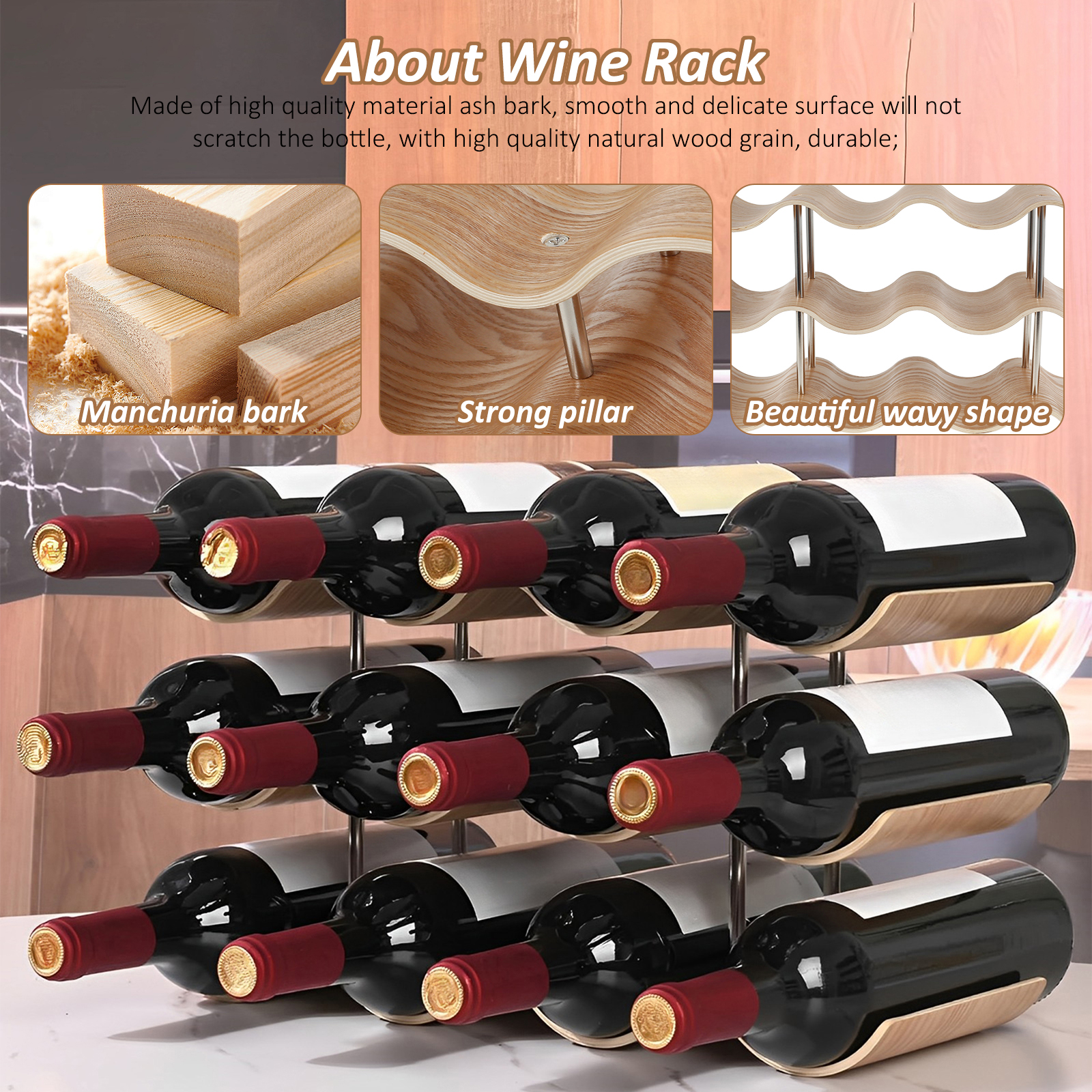 2/3-Tier Wooden Wine Rack Wavy - Kitchen Zo 评论和价格
