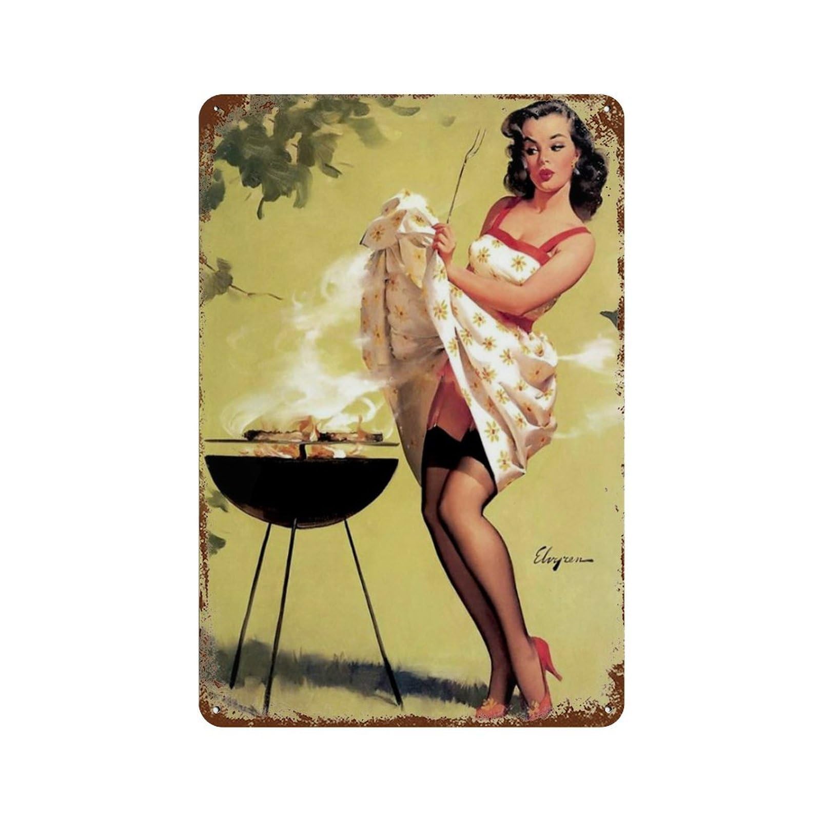 Retro Tin Sign Sexy Pin Up Gir - Kitchen Up 评论和价格
